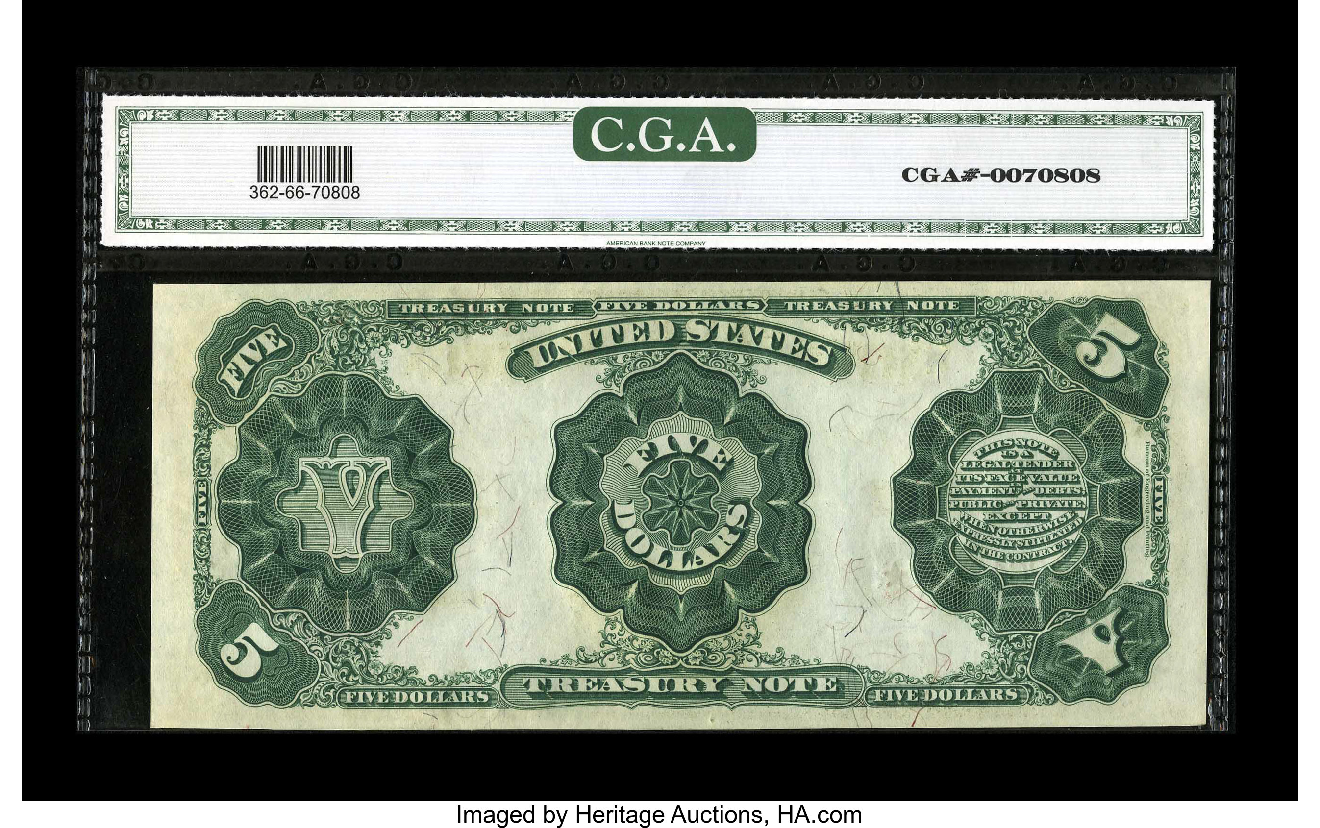 image for: Fr. 362 $5 1891 Treasury Note CGA Gem Uncirculated 66....