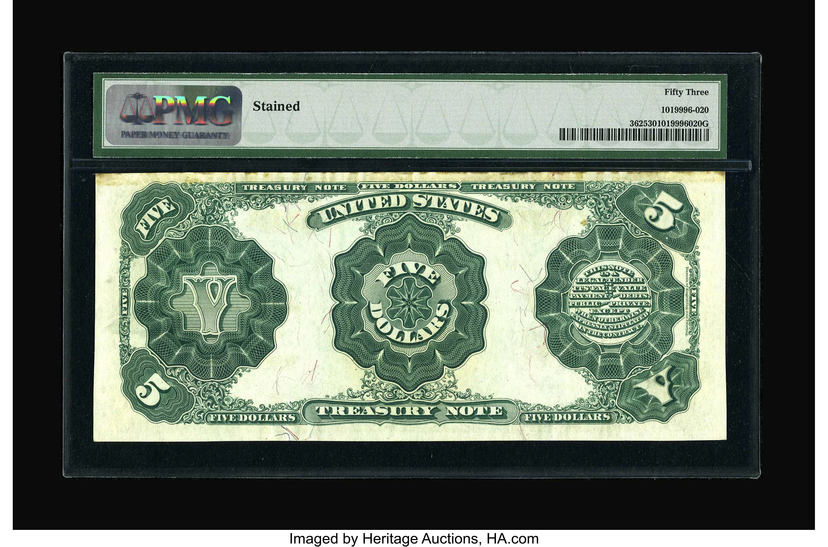 image for: Fr. 362 $5 1891 Treasury Note PMG About Uncirculated 53.