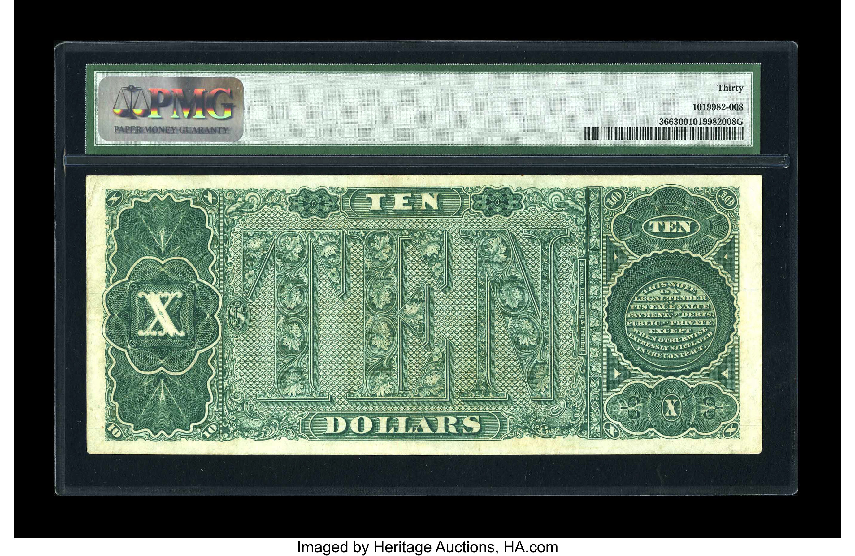 image for: Fr. 366 $10 1890 Treasury Note PMG Very Fine 30....