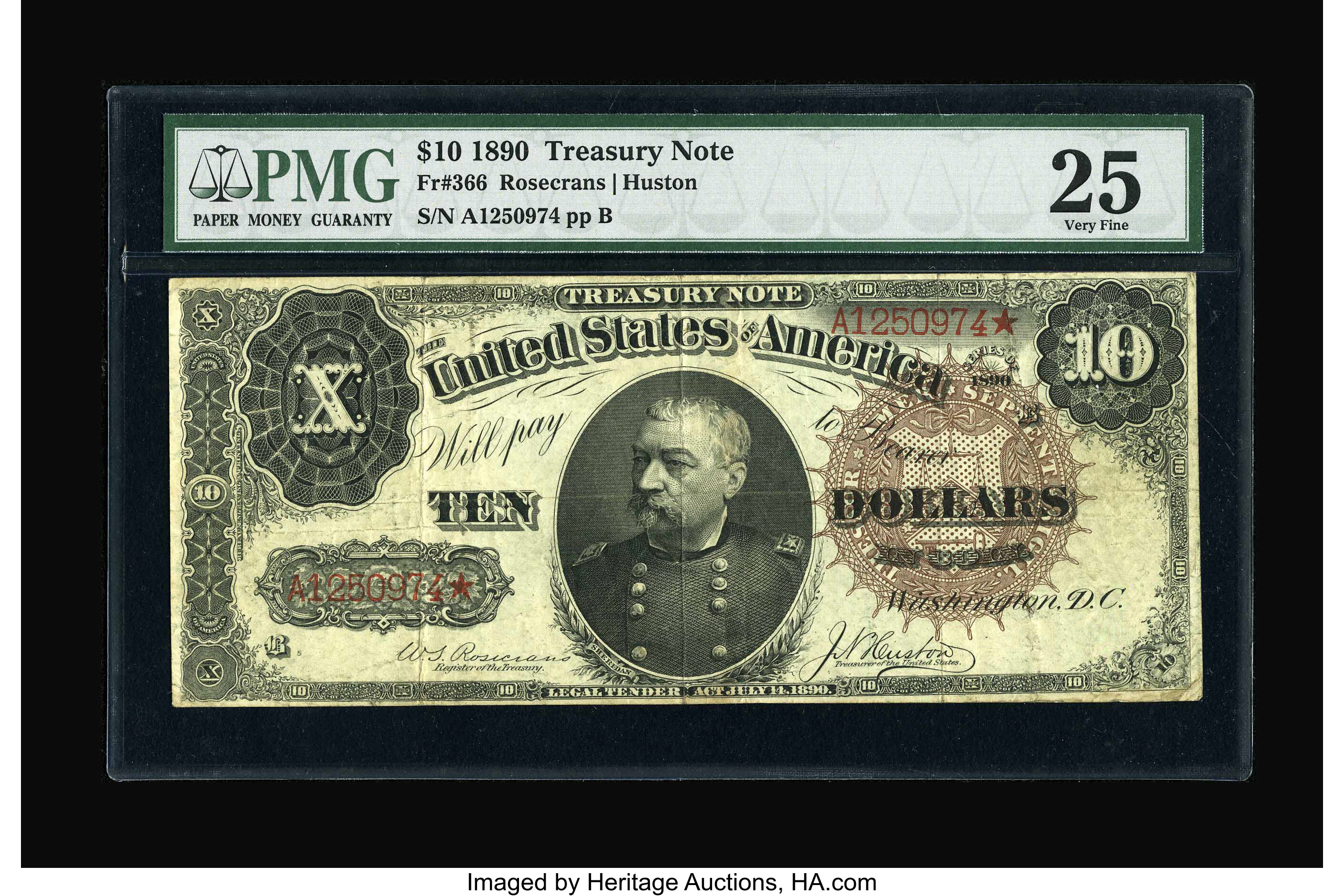 image for: Fr. 366 $10 1890 Treasury Note PMG Very Fine 25....