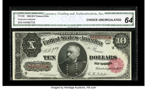 image for: Fr. 368 $10 1890 Treasury Note CGA Choice Uncirculated 64....