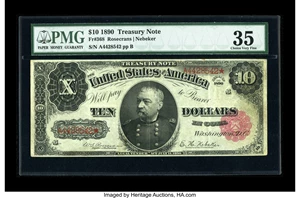 image for: Fr. 368 $10 1890 Treasury Note PMG Choice Very Fine 35.