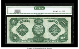 image for: Fr. 370 $10 1891 Treasury Note CGA Gem Uncirculated 65....