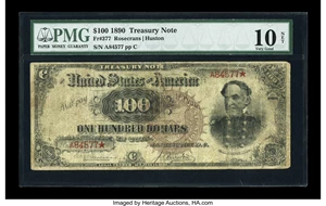 image for: Fr. 377 $100 1890 Treasury Note PMG Very Good 10....