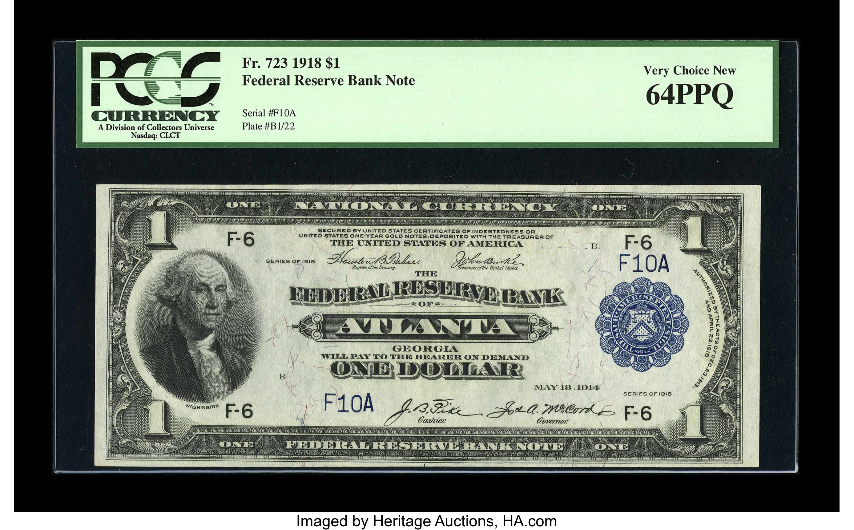 image for: Fr. 723 $1 1918 Federal Reserve Bank Note PCGS Very Choice New 64PPQ.