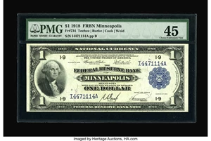 image for: Fr. 734 $1 1918 Federal Reserve Bank Note PMG Choice Extremely Fine 45.