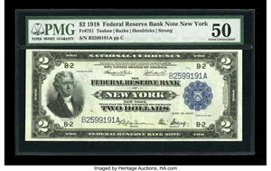 image for: Fr. 751 $2 1918 Federal Reserve Bank Note PMG About Uncirculated 50....