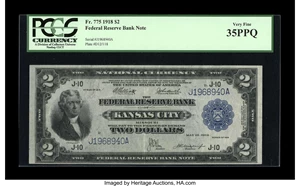 image for: Fr. 775 $2 1918 Federal Reserve Bank Note PCGS Very Fine 35PPQ....