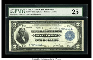 image for: Fr. 780 $2 1918 Federal Reserve Bank Note PMG Very Fine 25.