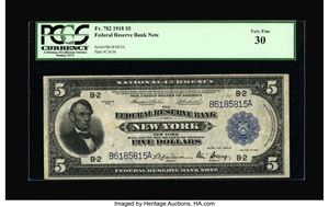 image for: Fr. 782 $5 1918 Federal Reserve Bank Note PCGS Very Fine 30....