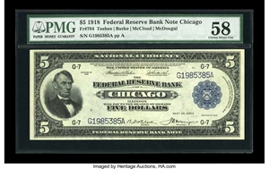 image for: Fr. 794 $5 1918 Federal Reserve Bank Note PMG Choice About Unc 58....