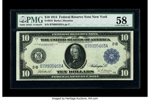 image for: Fr. 910 $10 1914 Federal Reserve Note PMG Choice About Unc 58.