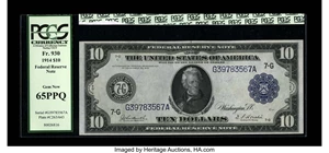 image for: Fr. 930 $10 1914 Federal Reserve Note PCGS Gem New 65PPQ.