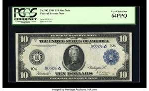 image for: Fr. 942 $10 1914 Federal Reserve Star Note PCGS Very Choice New 64PPQ....