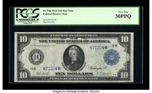 image for: Fr. 946 $10 1914 Federal Reserve Star Note PCGS Very Fine 30PPQ....