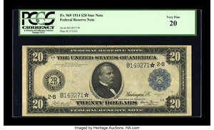 image for: Fr. 969 $20 1914 Federal Reserve Star Note PCGS Very Fine 20....