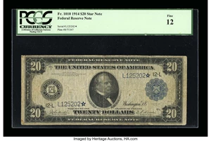 image for: Fr. 1010 $20 1914 Federal Reserve Star Note PCGS Fine 12....