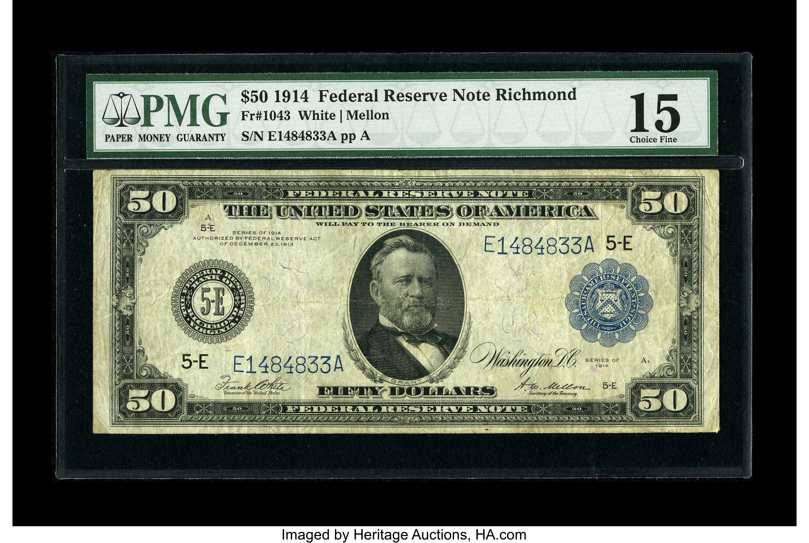 image for: Fr. 1043 $50 1914 Federal Reserve Note PMG Choice Fine 15....
