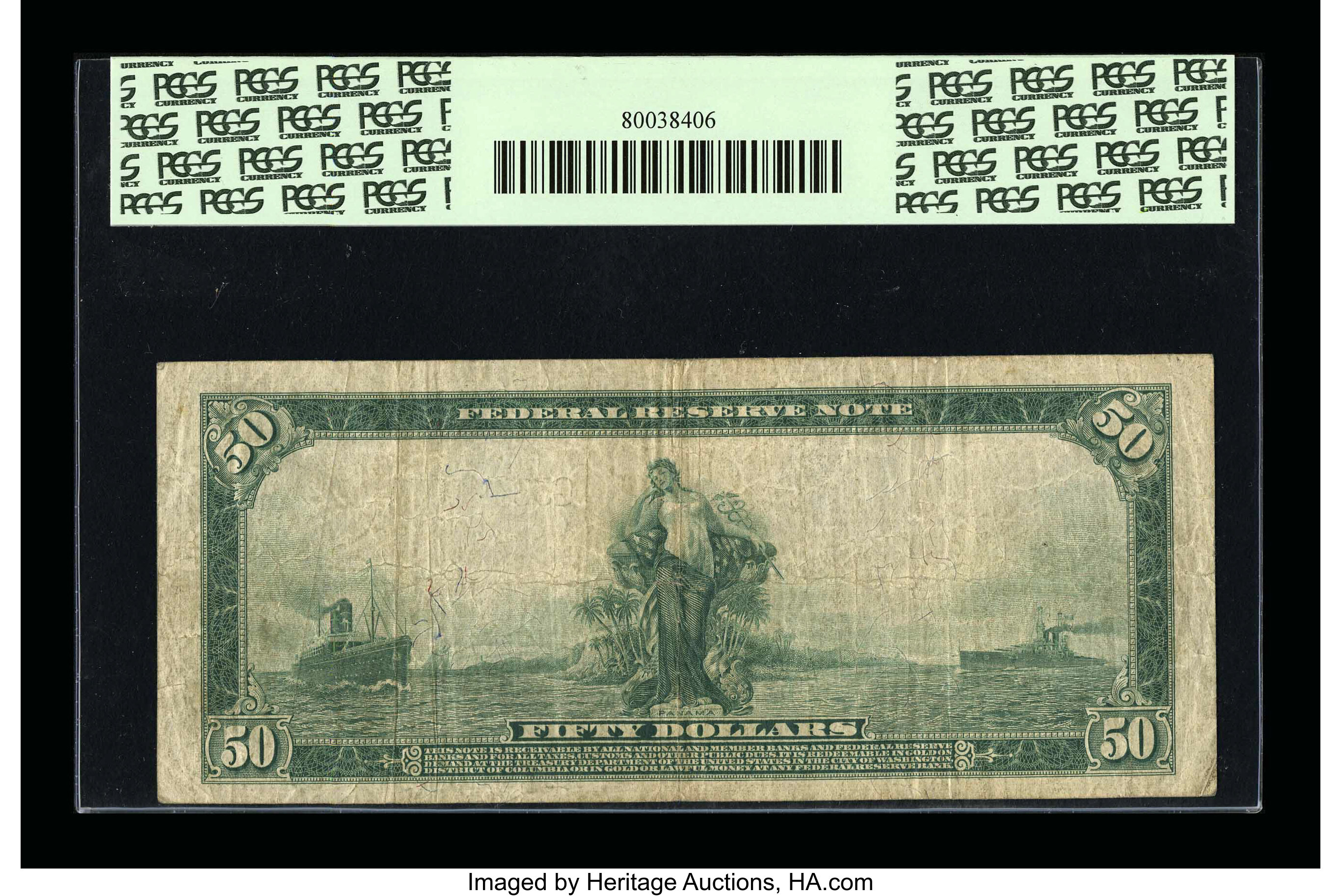 image for: Fr. 1051 $50 1914 Federal Reserve Note PCGS Fine 15PPQ....