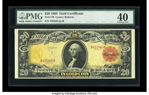 image for: Fr. 1179 $20 1905 Gold Certificate PMG Extremely Fine 40....