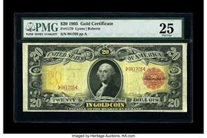 image for: Fr. 1179 $20 1905 Gold Certificate PMG Very Fine 25....