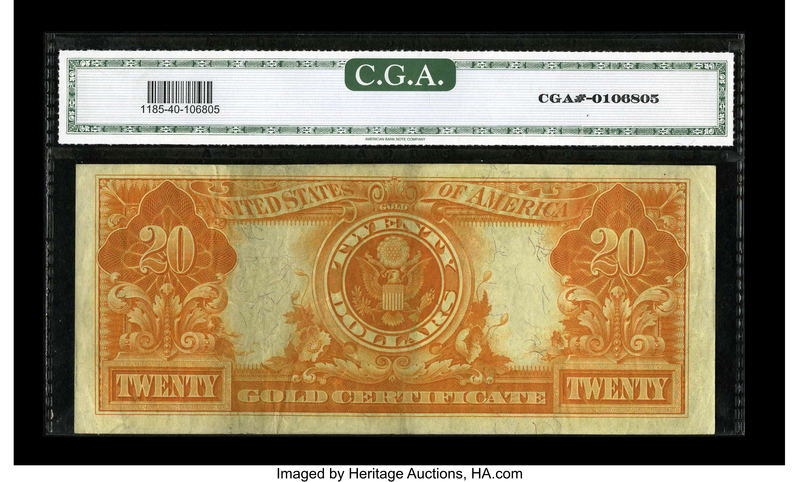 image for: Fr. 1185 $20 1906 Gold Certificate CGA Extremely Fine 40....
