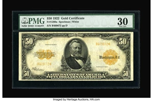 image for: Fr. 1200a $50 1922 Gold Certificate PMG Very Fine 30....