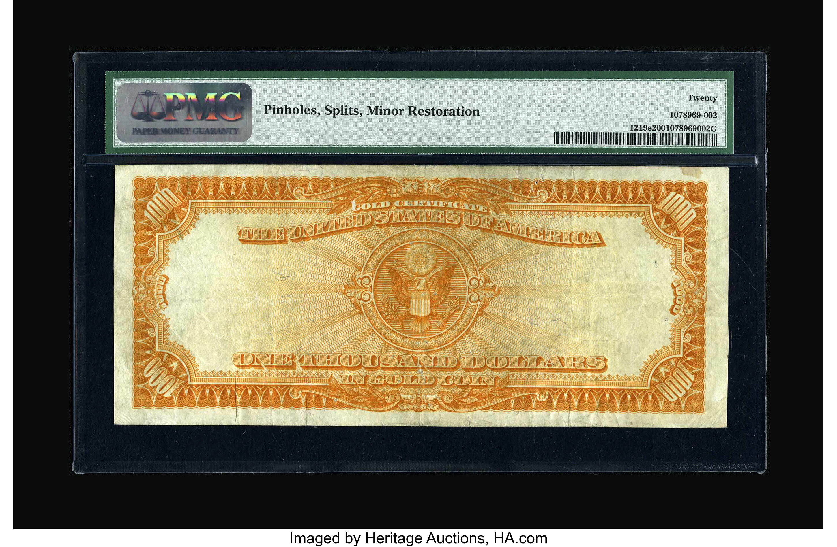 image for: Fr. 1219e $1000 1907 Gold Certificate PMG Very Fine 20....