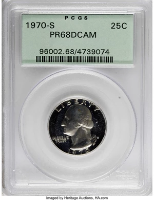 image for: 1970-S 25C PR68 Deep Cameo PCGS. PCGS Population (70/31). NGC Census: (8/10). (#96002)...