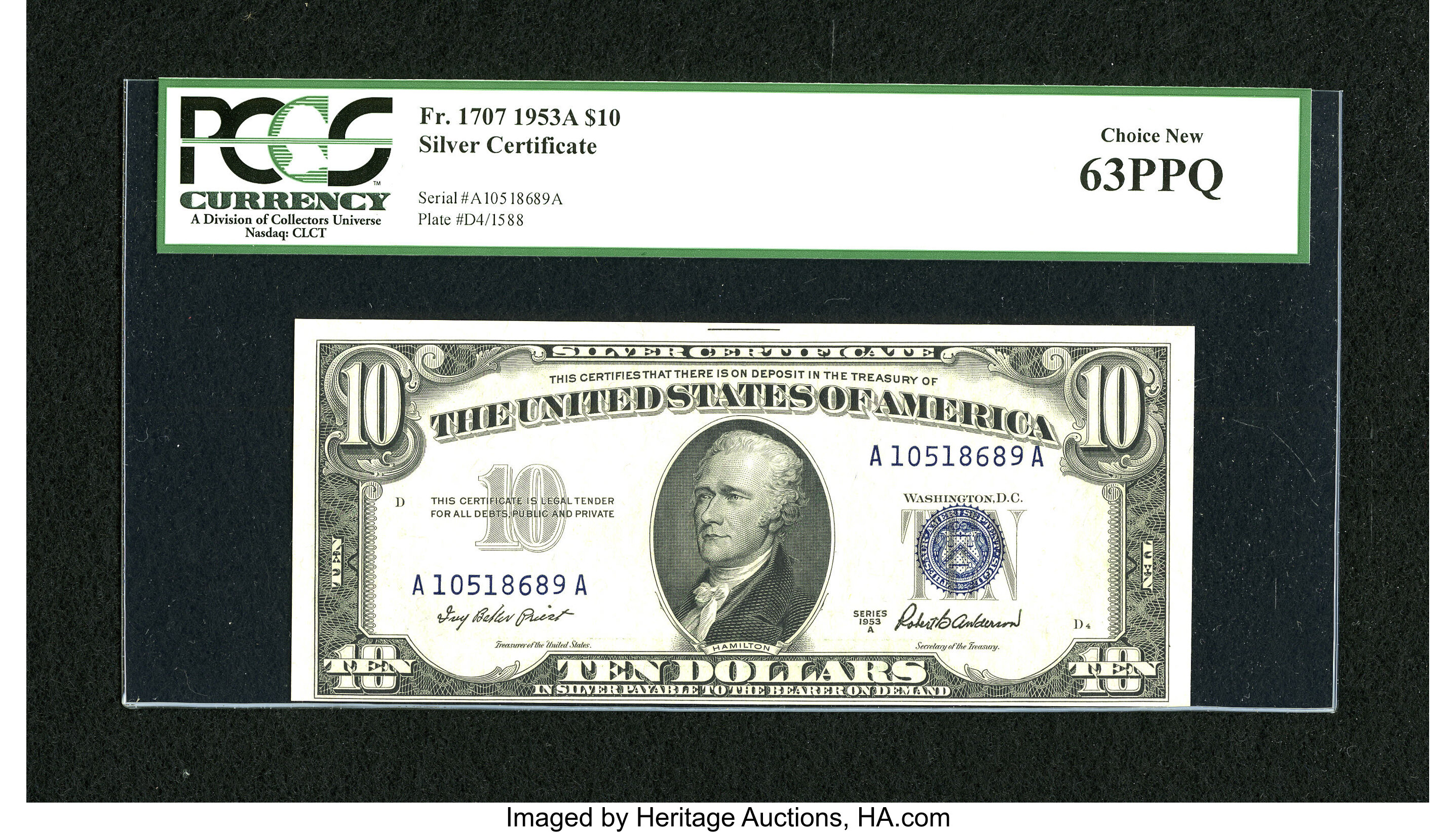image for: Fr. 1707 $10 1953A Silver Certificate. PCGS Choice New 63PPQ....