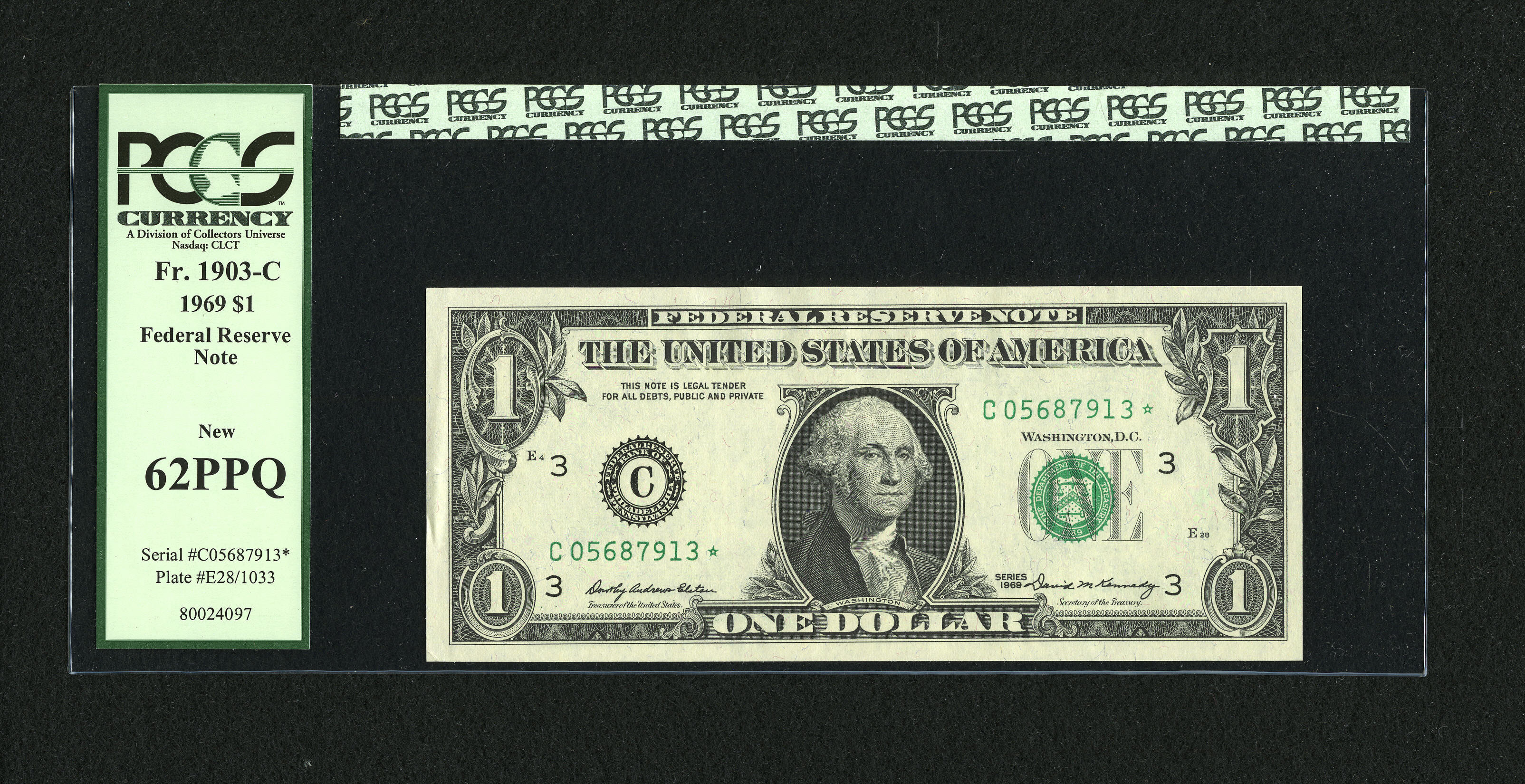 image for: Fr. 1903-C* $1 1969 Federal Reserve Star Note. PCGS New 62PPQ....