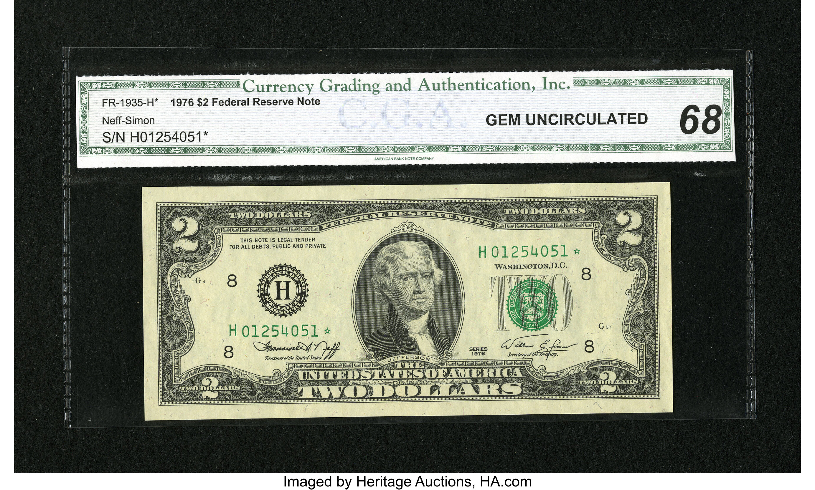 image for: Fr. 1935-H* $2 1976 Federal Reserve Star Note. CGA Gem Uncirculated 68....