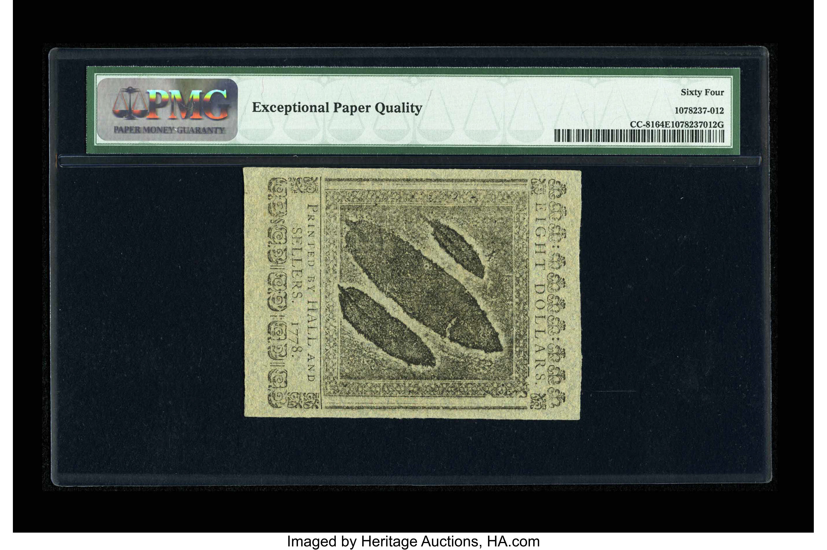 image for: Continental Currency Blue Paper Counterfeit Detector September 26, 1778 $8 PMG Choice Uncirculated 64 EPQ....