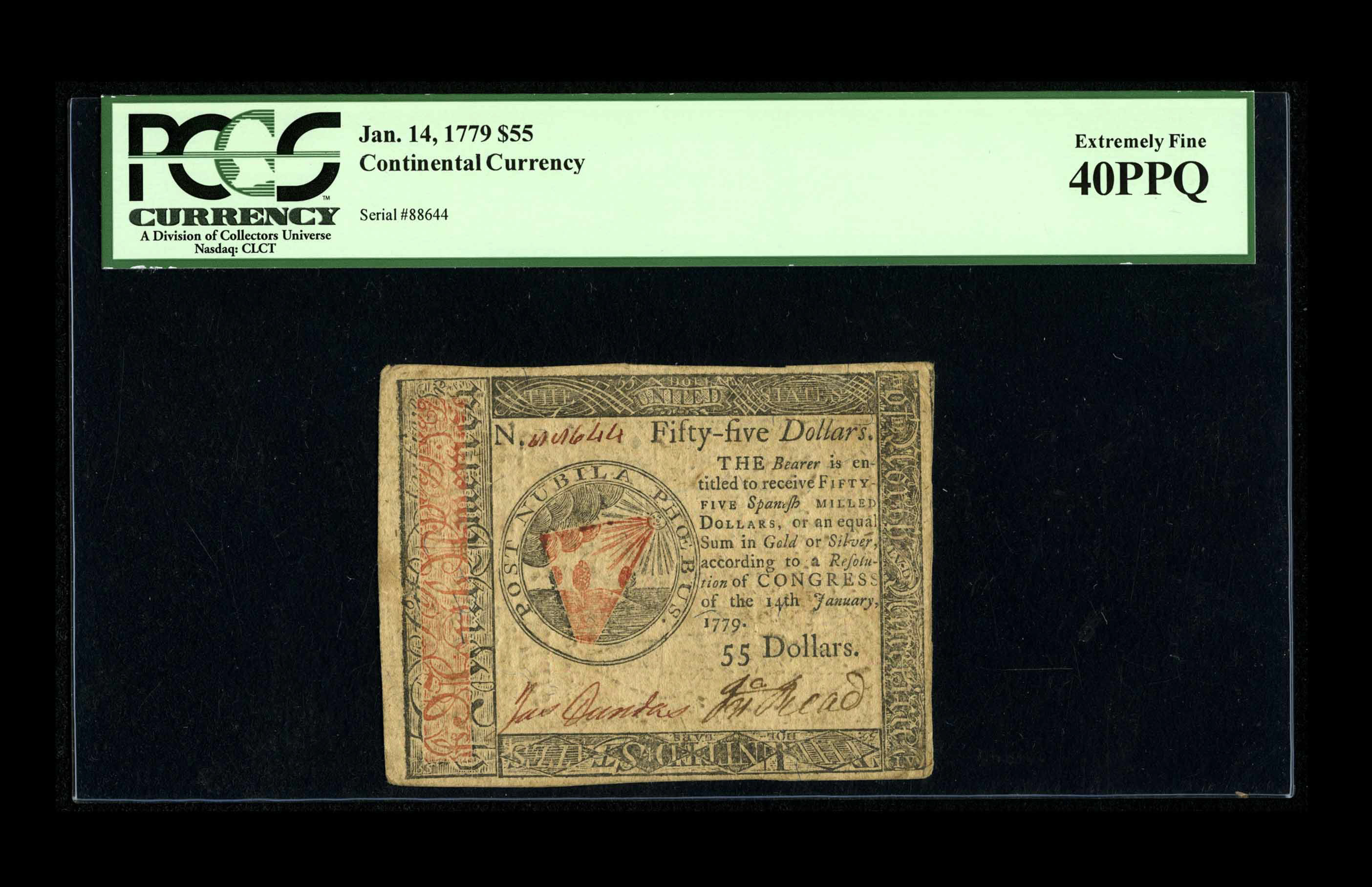 image for: Continental Currency January 14, 1779 $55 PCGS Extremely Fine 40PPQ....