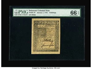 image for: Delaware January 1, 1776 4s PMG Gem Uncirculated 66 EPQ....