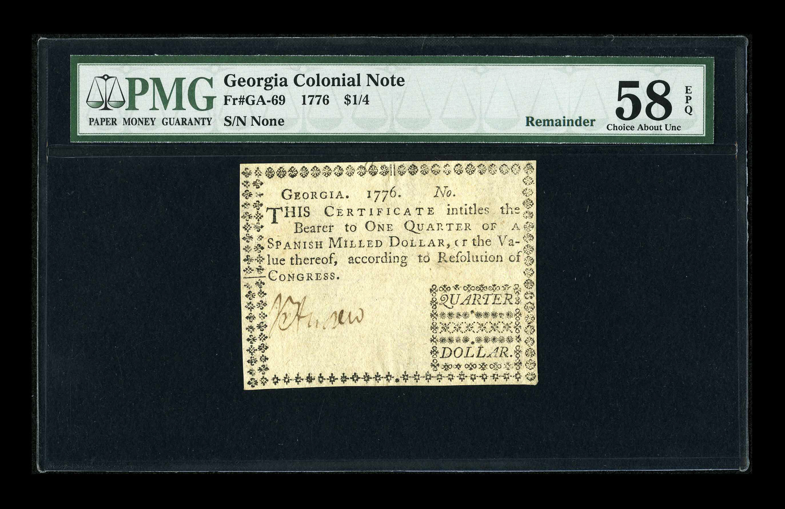 image for: Georgia 1776 $1/4 PMG Choice About Unc 58 EPQ....