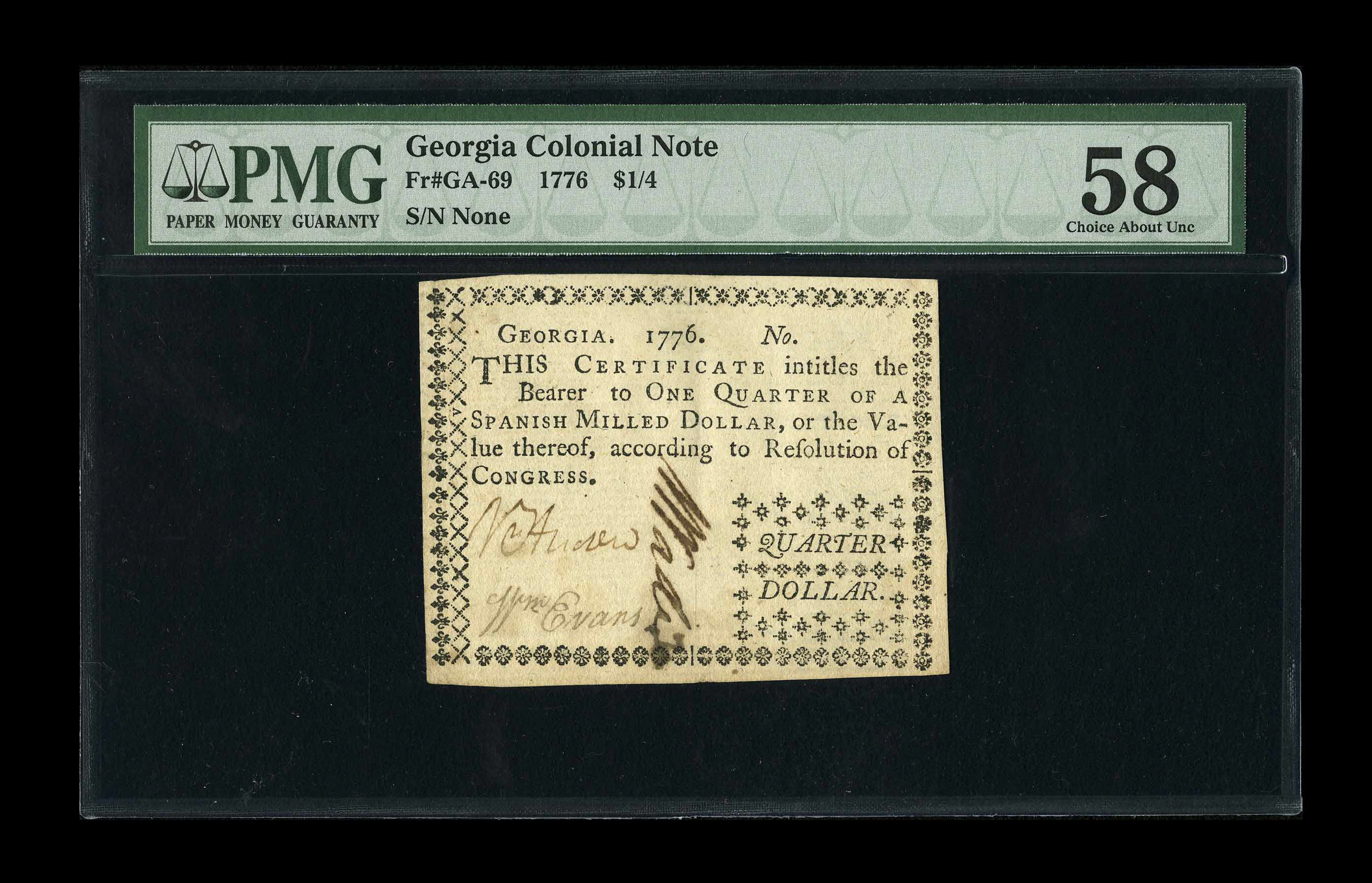 image for: Georgia 1776 $1/4 PMG Choice About Unc 58....
