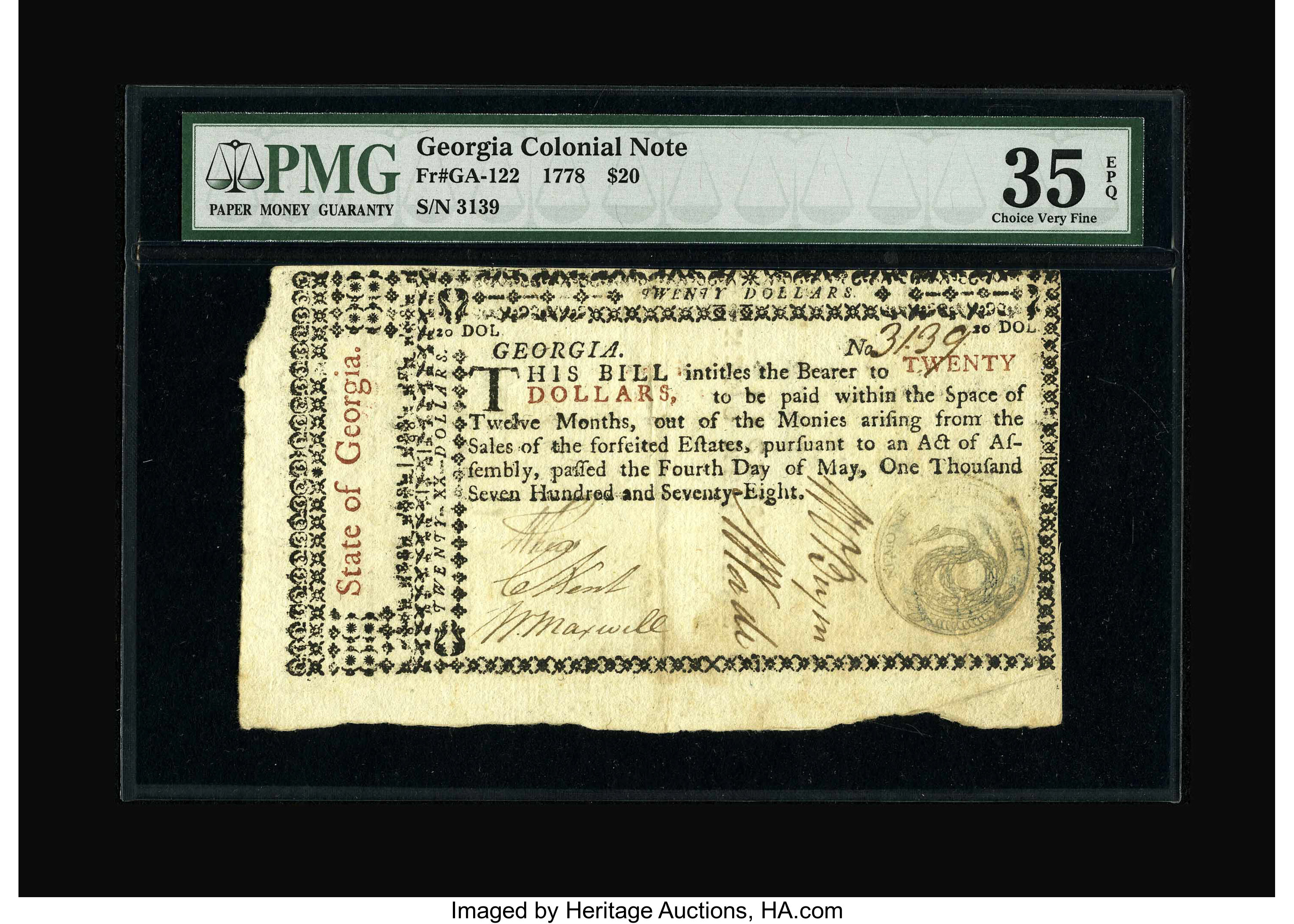image for: Georgia May 4,1778 $20 PMG Choice Very Fine 35 EPQ....