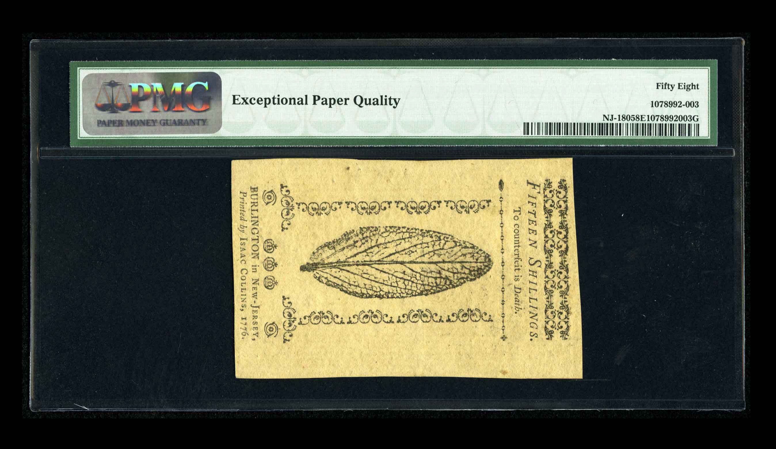 image for: New Jersey March 25, 1776 15s PMG Choice About Unc 58 EPQ.