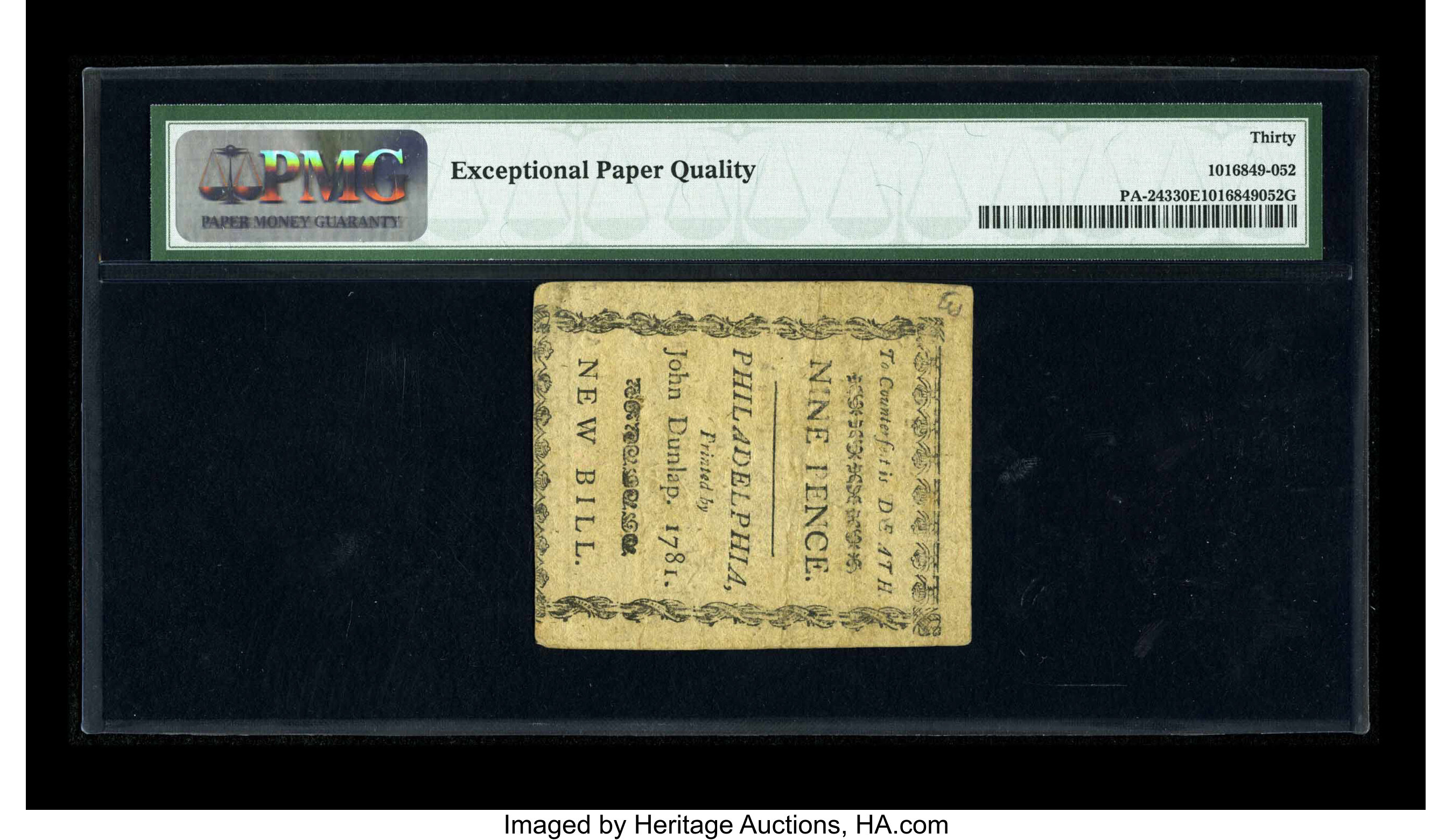 image for: Pennsylvania April 20, 1781 9d PMG Very Fine 30 EPQ.