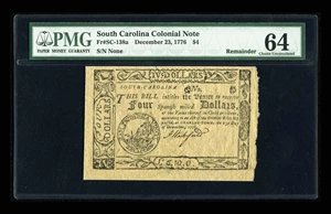 image for: South Carolina December 23, 1776 $4 PMG Choice Uncirculated 64....