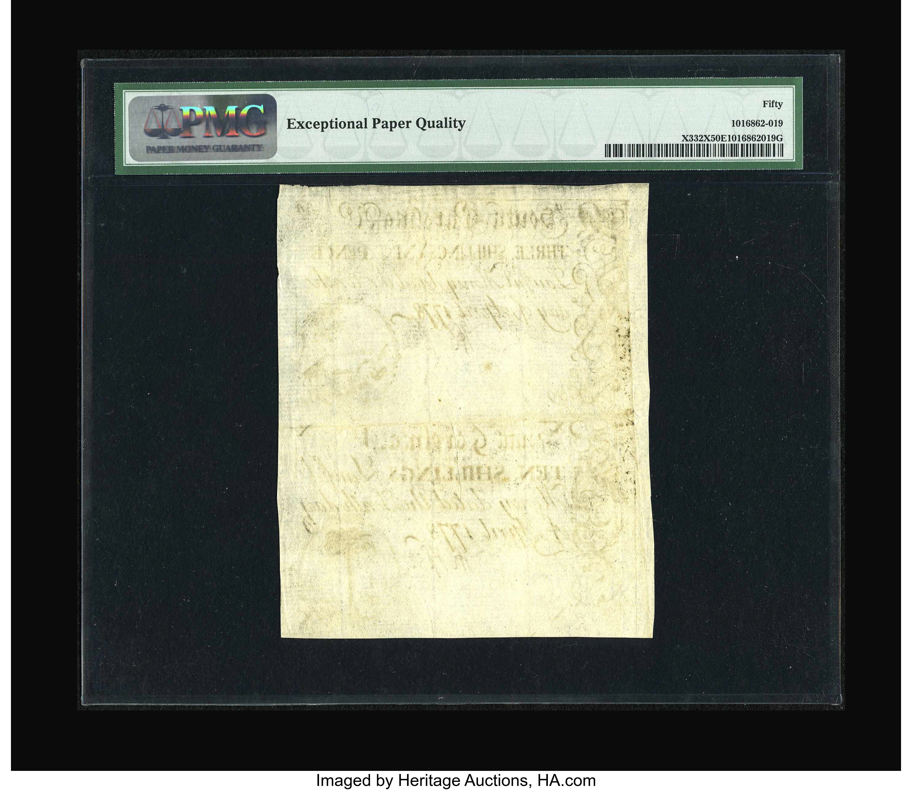 image for: An Uncut Pair South Carolina April 10, 1778 3s/9d and 10s PMG About Uncirculated 50 EPQ....