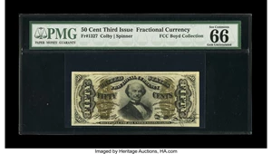 image for: Fr. 1327 50¢ Third Issue Spinner PMG Gem Uncirculated 66 EPQ.