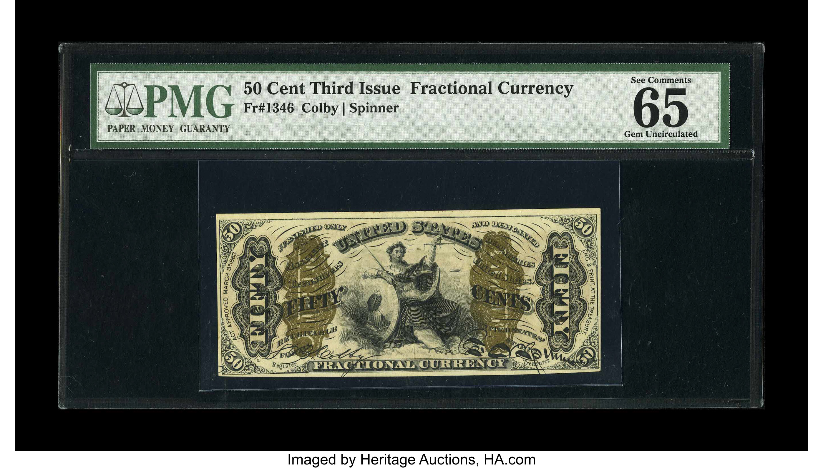 image for: Fr. 1346 50¢ Third Issue Justice PMG Gem Uncirculated 65 EPQ....