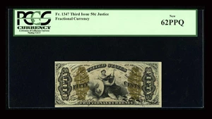 image for: Fr. 1347 50c Third Issue Justice PCGS New 62PPQ....