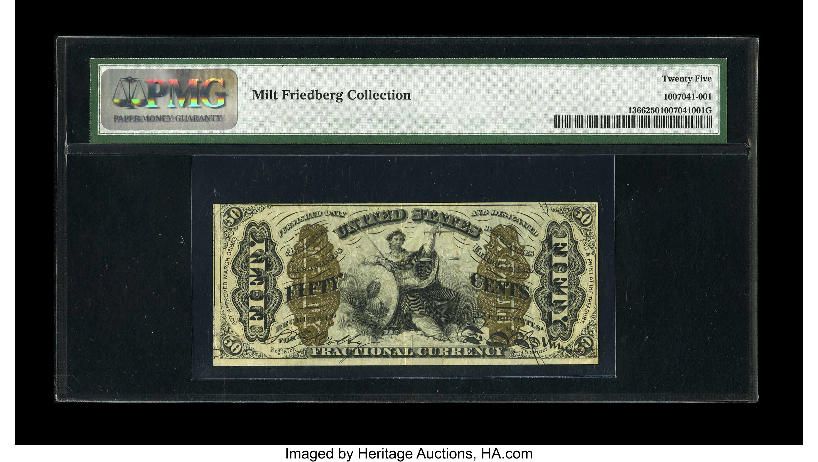 image for: Fr. 1366 50¢ Third Issue Justice Inverted Back Surcharge PMG Very Fine 25....