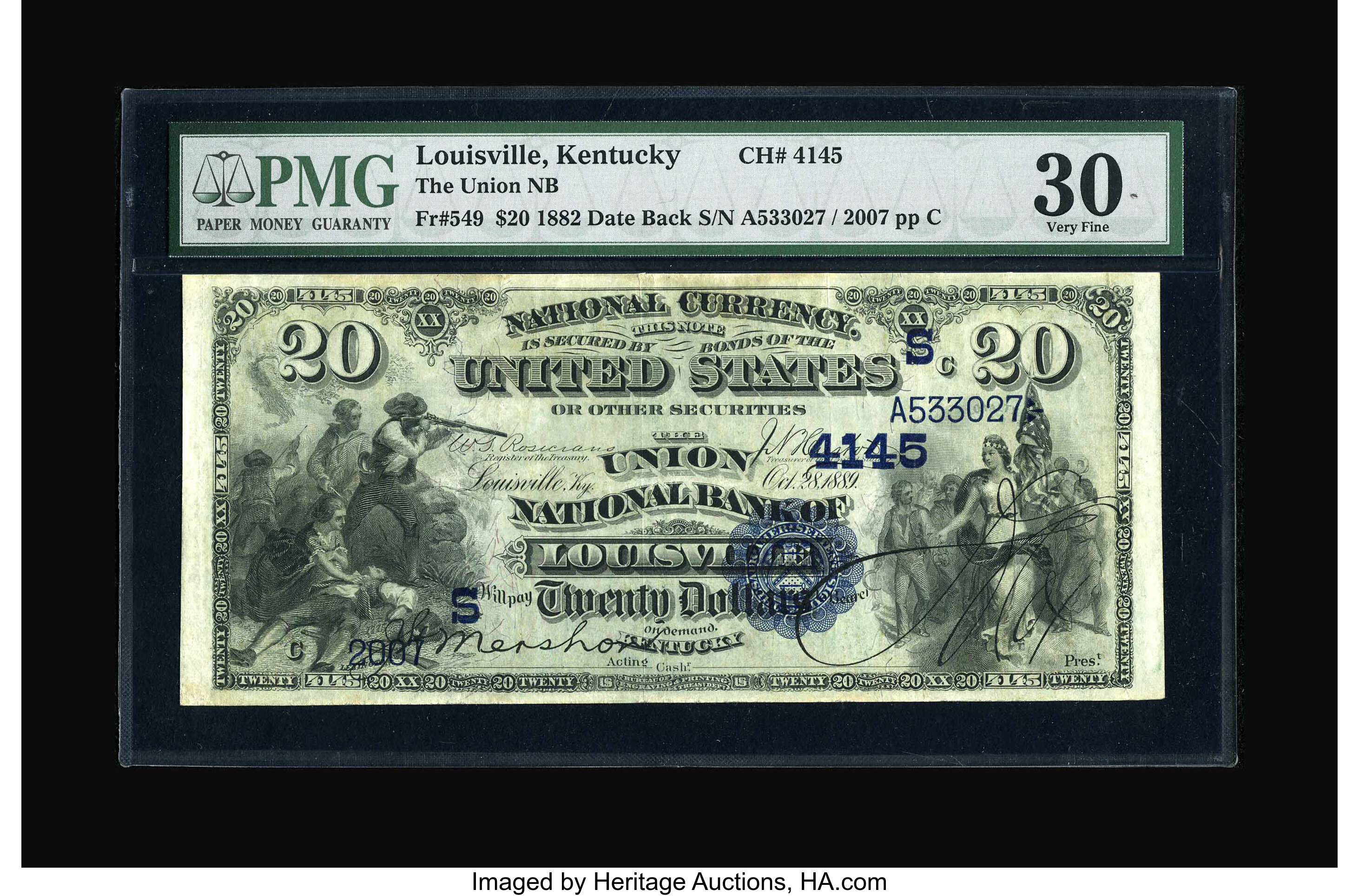 image for: Louisville, KY - $20 1882 Date Back Fr. 549 The Union NB Ch. # (S)4145...
