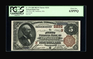 image for: Attleboro, MA - $5 1882 Brown Back Fr. 474 The First NB Ch. # (N)2232...