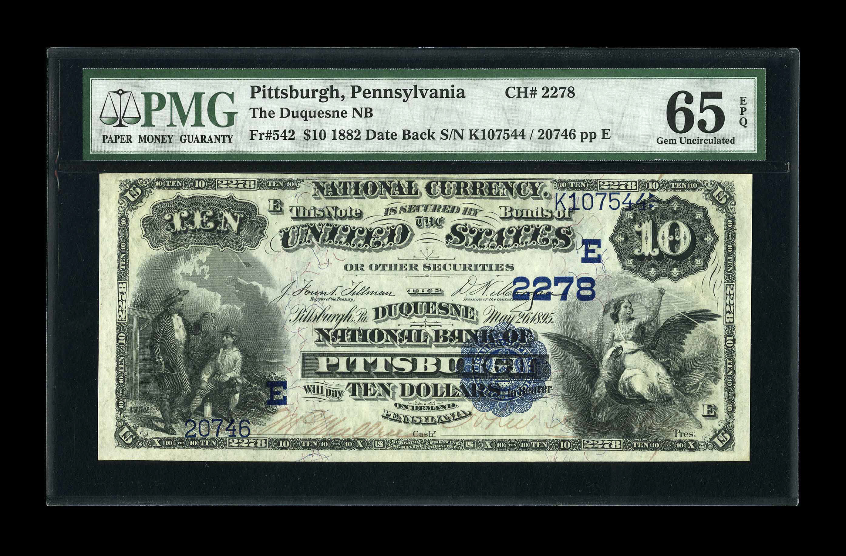 image for: Pittsburgh, PA - $10 1882 Date Back Fr. 542 The Duquesne NB Ch. # (E)2278...