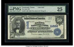 image for: Corsicana, TX - $50 1902 Plain Back Fr. 682 The State NB Ch. # 11022...